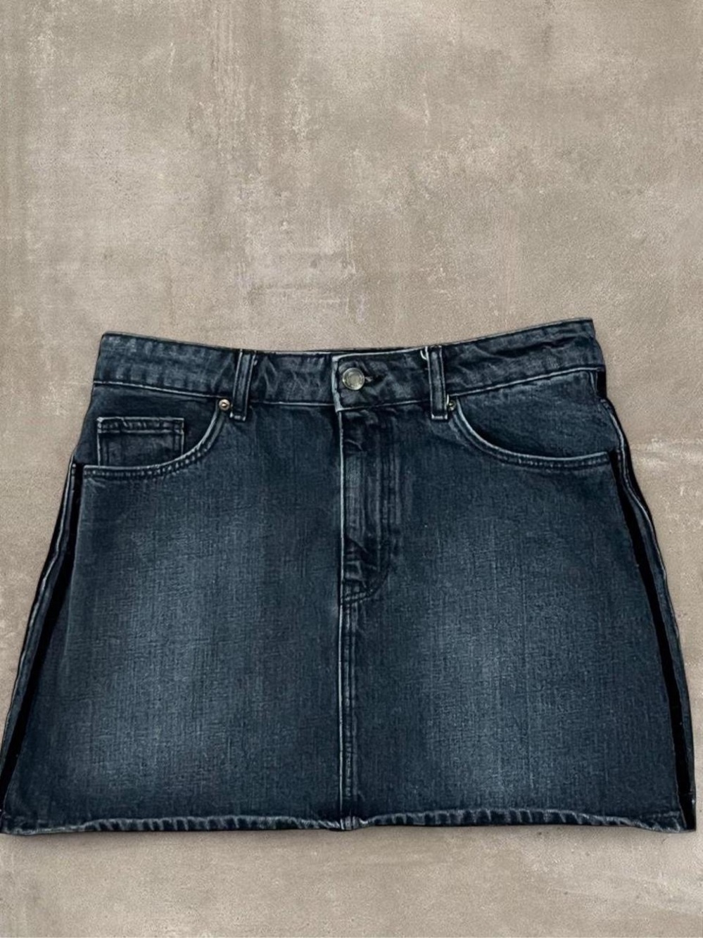 Zara TRF Black Denim Mini Skirt Size 28 Y2K Velvet Side Stripe